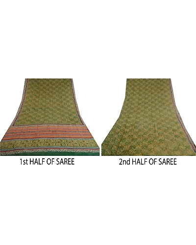 Sanskriti Vintage Sarees Green 100% Pure Georgette Silk Print Sari Craft Fabric, PRG-13071-Green-Printed Floral Design-Pure Georgette Silk-7