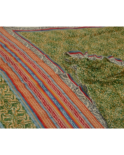 Sanskriti Vintage Sarees Green 100% Pure Georgette Silk Print Sari Craft Fabric, PRG-13071-Green-Printed Floral Design-Pure Georgette Silk-12