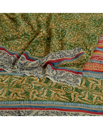 Sanskriti Vintage Sarees Green 100% Pure Georgette Silk Print Sari Craft Fabric, PRG-13071-Green-Printed Floral Design-Pure Georgette Silk-13