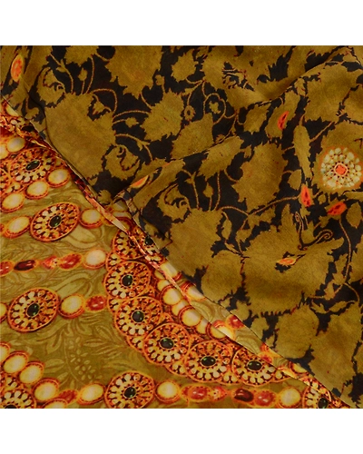 Sanskriti Vintage Sarees Green Digital Printed Pure Georgette Sari Craft Fabric, PRG-13076-Green-Printed Floral Design-Pure Georgette Silk-1