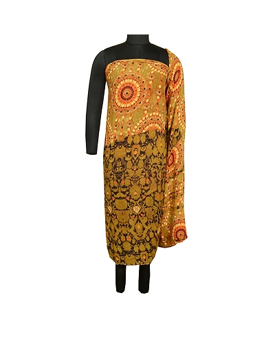 Sanskriti Vintage Sarees Green Digital Printed Pure Georgette Sari Craft Fabric, PRG-13076-Green-Printed Floral Design-Pure Georgette Silk-3