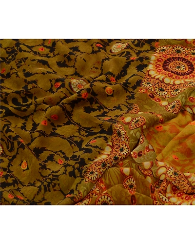 Sanskriti Vintage Sarees Green Digital Printed Pure Georgette Sari Craft Fabric, PRG-13076-Green-Printed Floral Design-Pure Georgette Silk-4