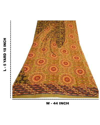 Sanskriti Vintage Sarees Green Digital Printed Pure Georgette Sari Craft Fabric, PRG-13076-Green-Printed Floral Design-Pure Georgette Silk-5