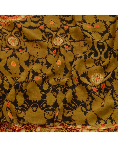 Sanskriti Vintage Sarees Green Digital Printed Pure Georgette Sari Craft Fabric, PRG-13076-Green-Printed Floral Design-Pure Georgette Silk-9