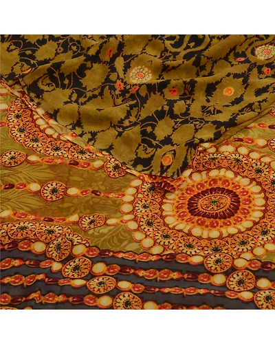 Sanskriti Vintage Sarees Green Digital Printed Pure Georgette Sari Craft Fabric, PRG-13076-Green-Printed Floral Design-Pure Georgette Silk-10