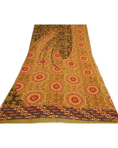 Sanskriti Vintage Sarees Green Digital Printed Pure Georgette Sari Craft Fabric, PRG-13076-Green-Printed Floral Design-Pure Georgette Silk-11