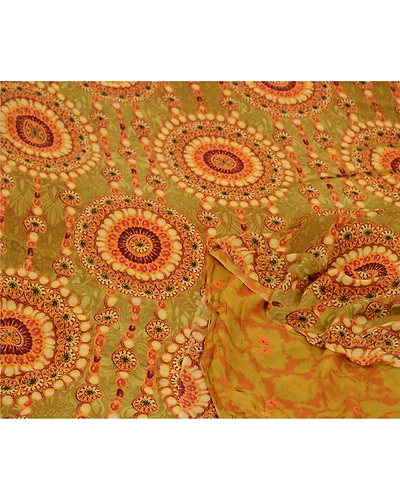 Sanskriti Vintage Sarees Green Digital Printed Pure Georgette Sari Craft Fabric, PRG-13076-Green-Printed Floral Design-Pure Georgette Silk-12