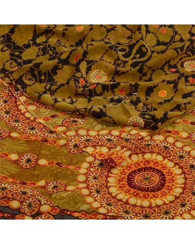 Sanskriti Vintage Sarees Green Digital Printed Pure Georgette Sari Craft Fabric, PRG-13076-Green-Printed Floral Design-Pure Georgette Silk-13