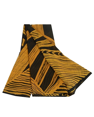 Sanskriti Vintage Sarees Black/Mustard Pure Georgette Printed Sari Craft Fabric, PRG-13081-Black &amp; Mustard-Printed Floral Design-Pure Georgette Silk-2