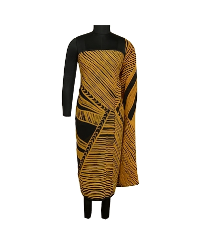 Sanskriti Vintage Sarees Black/Mustard Pure Georgette Printed Sari Craft Fabric, PRG-13081-Black &amp; Mustard-Printed Floral Design-Pure Georgette Silk-3