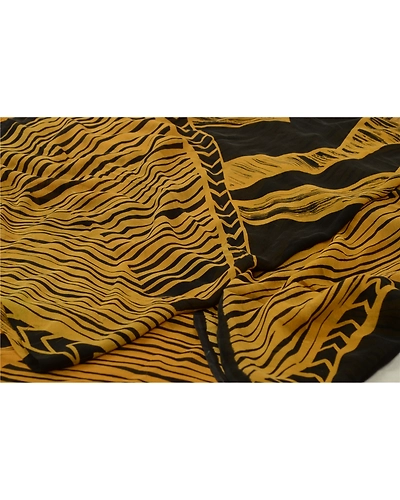 Sanskriti Vintage Sarees Black/Mustard Pure Georgette Printed Sari Craft Fabric, PRG-13081-Black &amp; Mustard-Printed Floral Design-Pure Georgette Silk-4