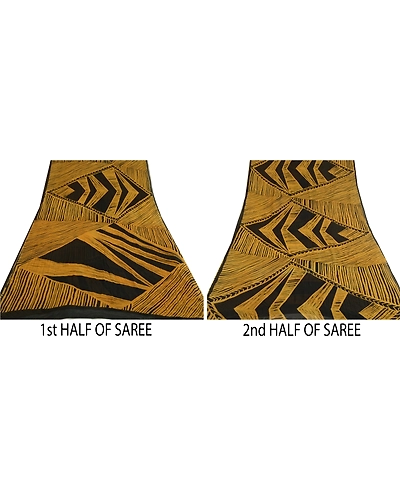 Sanskriti Vintage Sarees Black/Mustard Pure Georgette Printed Sari Craft Fabric, PRG-13081-Black &amp; Mustard-Printed Floral Design-Pure Georgette Silk-7