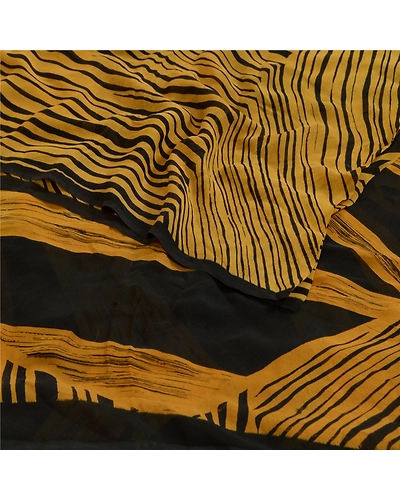 Sanskriti Vintage Sarees Black/Mustard Pure Georgette Printed Sari Craft Fabric, PRG-13081-Black &amp; Mustard-Printed Floral Design-Pure Georgette Silk-10