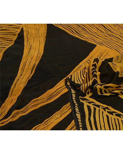 Sanskriti Vintage Sarees Black/Mustard Pure Georgette Printed Sari Craft Fabric, PRG-13081-Black &amp; Mustard-Printed Floral Design-Pure Georgette Silk-12