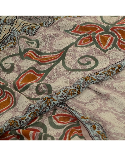 Sanskriti Vintage Sarees Gray 100% Pure Georgette Silk Printed Sari Craft Fabric, PRG-13088-Gray-Printed Floral Design-Pure Georgette Silk-3