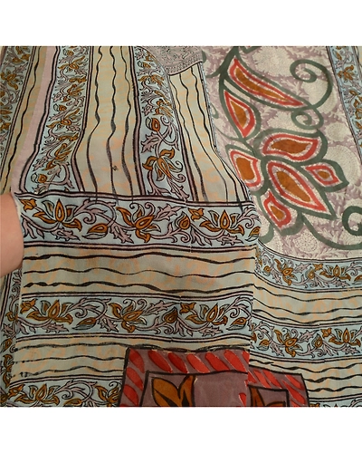 Sanskriti Vintage Sarees Gray 100% Pure Georgette Silk Printed Sari Craft Fabric, PRG-13088-Gray-Printed Floral Design-Pure Georgette Silk-5