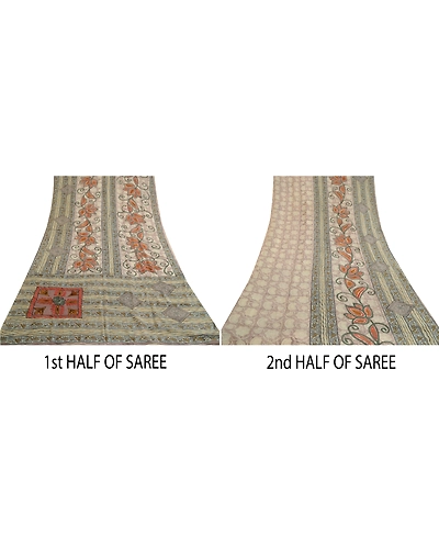 Sanskriti Vintage Sarees Gray 100% Pure Georgette Silk Printed Sari Craft Fabric, PRG-13088-Gray-Printed Floral Design-Pure Georgette Silk-6