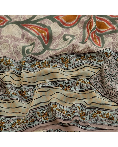 Sanskriti Vintage Sarees Gray 100% Pure Georgette Silk Printed Sari Craft Fabric, PRG-13088-Gray-Printed Floral Design-Pure Georgette Silk-8