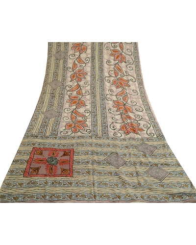 Sanskriti Vintage Sarees Gray 100% Pure Georgette Silk Printed Sari Craft Fabric, PRG-13088-Gray-Printed Floral Design-Pure Georgette Silk-10