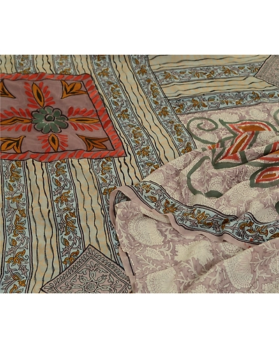 Sanskriti Vintage Sarees Gray 100% Pure Georgette Silk Printed Sari Craft Fabric, PRG-13088-Gray-Printed Floral Design-Pure Georgette Silk-11
