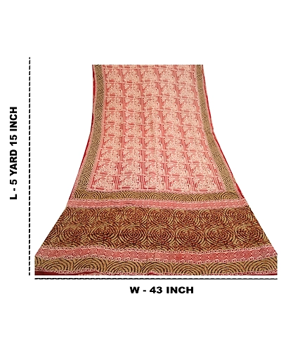 Sanskriti Vintage Sarees Red 100% Pure Georgette Silk Printed Sari Craft Fabric, PRG-13089-Red-Printed Floral Design-Pure Georgette Silk-4