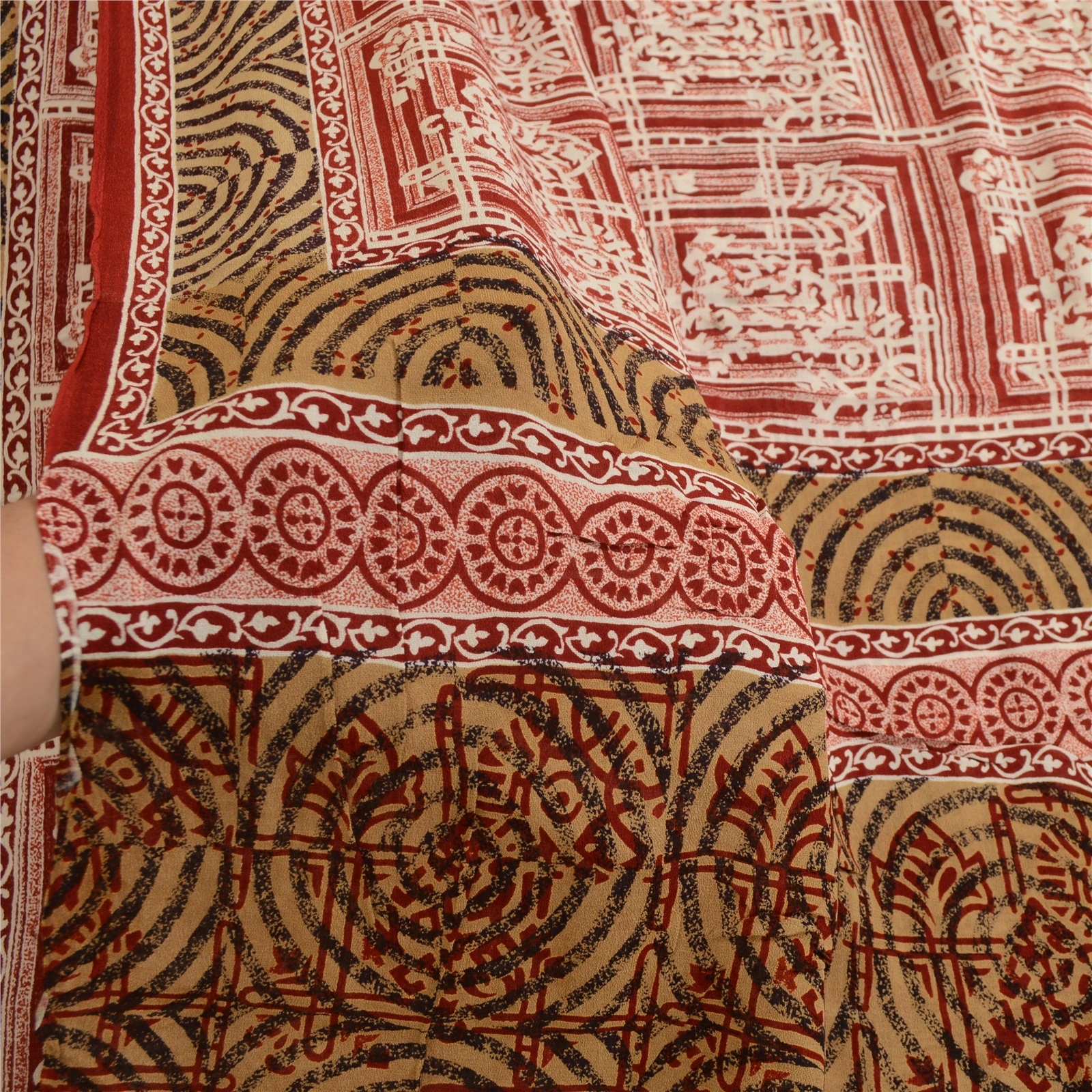 Sanskriti Vintage Sarees Red 100% Pure Georgette Silk Printed Sari Craft Fabric, PRG-13089-Red-Printed Floral Design-Pure Georgette Silk-5