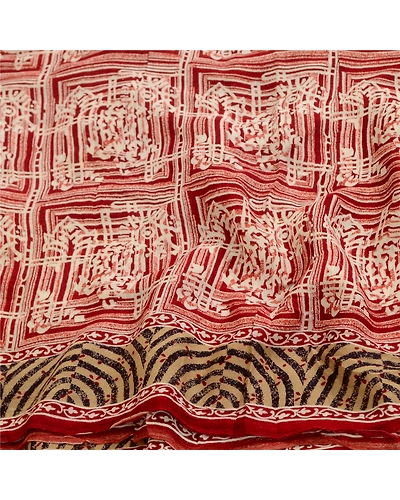 Sanskriti Vintage Sarees Red 100% Pure Georgette Silk Printed Sari Craft Fabric, PRG-13089-Red-Printed Floral Design-Pure Georgette Silk-8