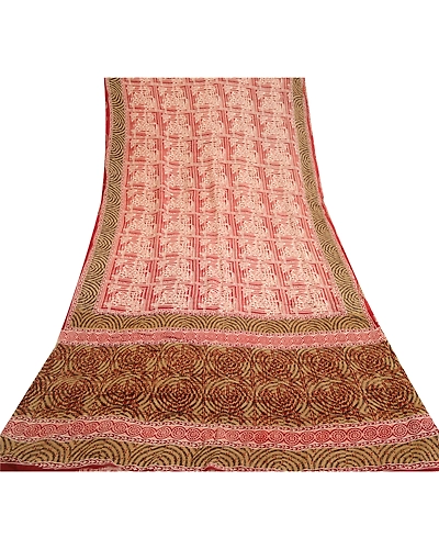 Sanskriti Vintage Sarees Red 100% Pure Georgette Silk Printed Sari Craft Fabric, PRG-13089-Red-Printed Floral Design-Pure Georgette Silk-10