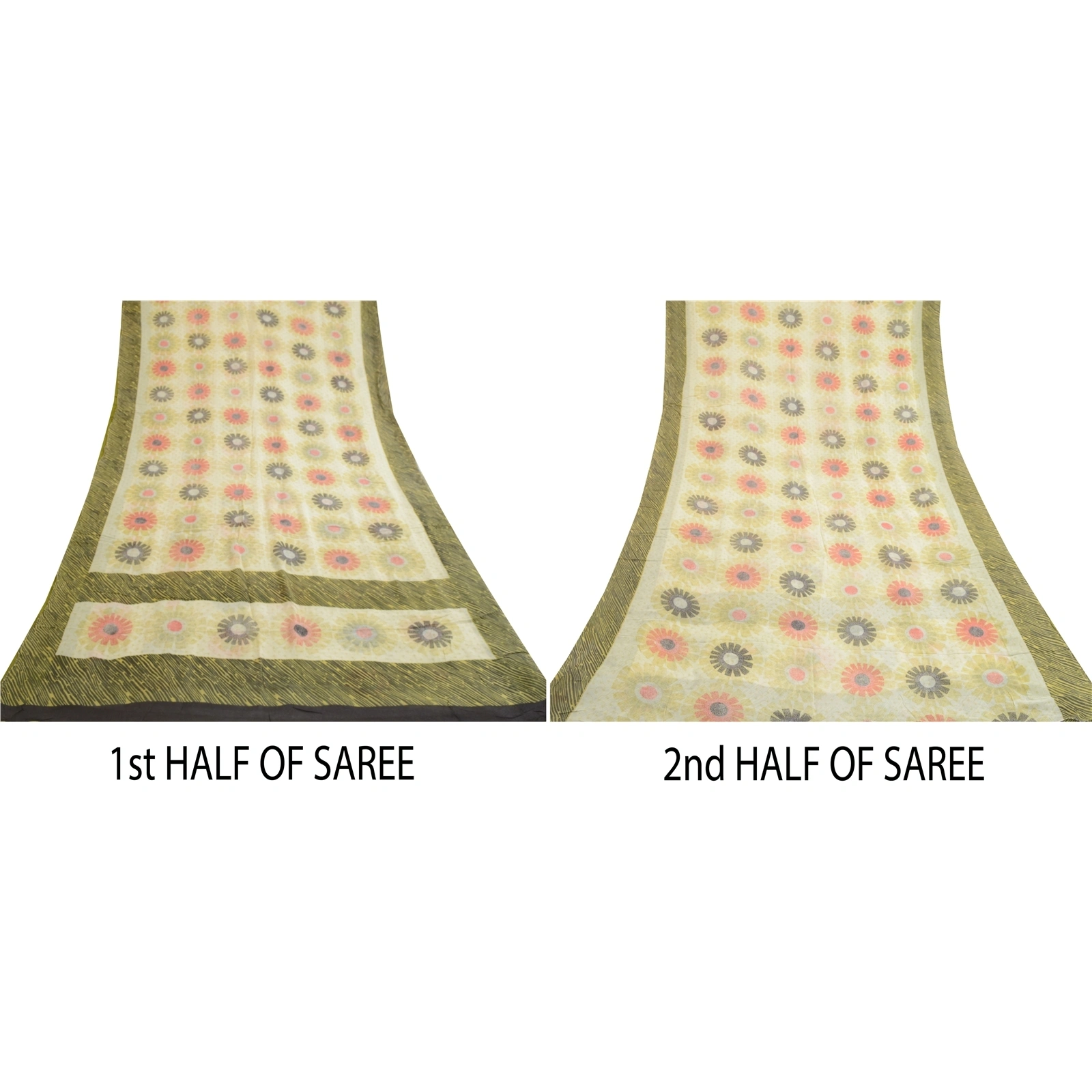 Sanskriti Vintage Sarees Ivory 100% Pure Georgette Silk Print Sari Craft Fabric, PRG-13092-Ivory-Printed Floral Design-Pure Georgette Silk-7