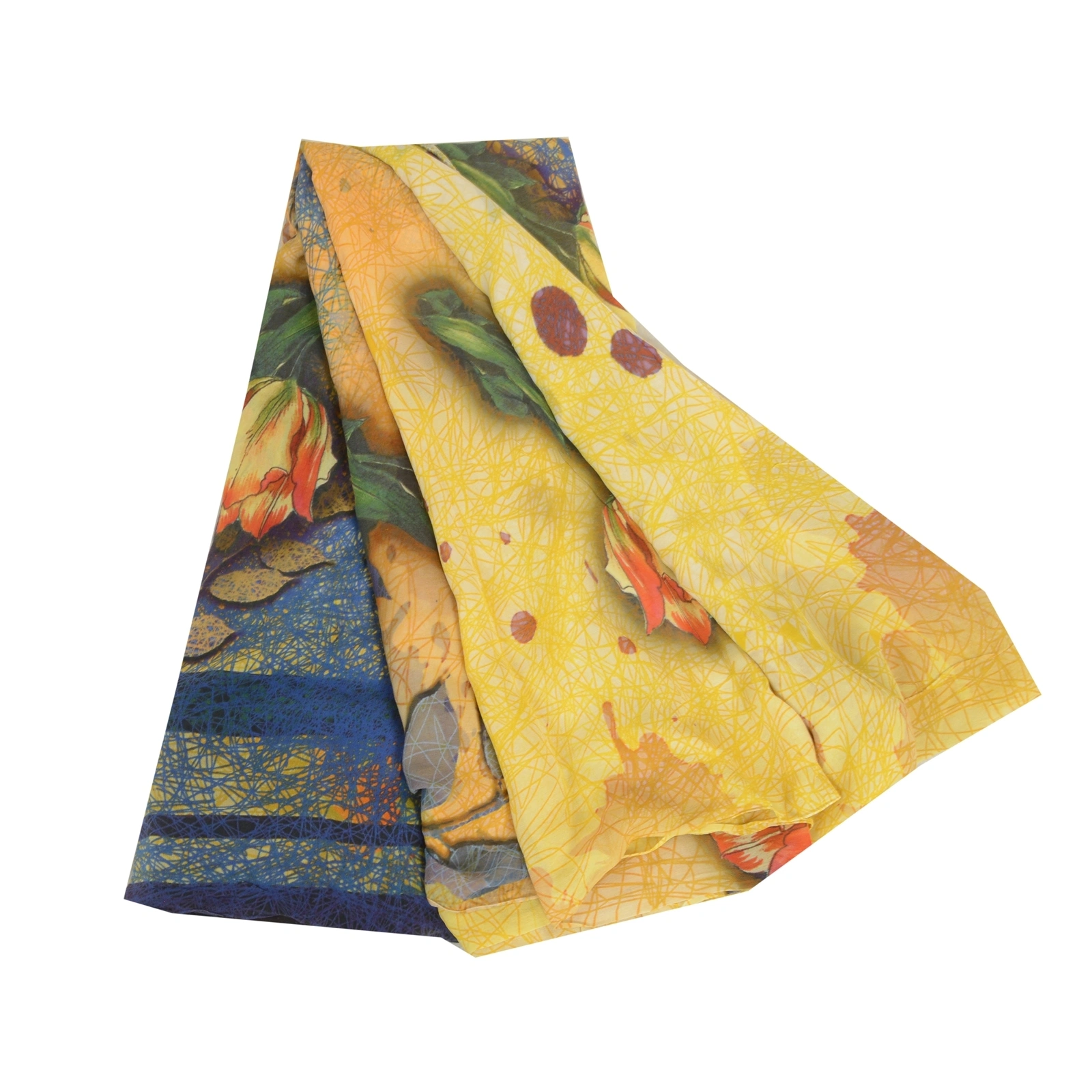 Sanskriti Vintage Sarees Lemon-Yellow Printed Pure Georgette Silk Sari Fabric, PRG-13094-Lemon-Yellow-Printed Floral Design-Pure Georgette Silk-2