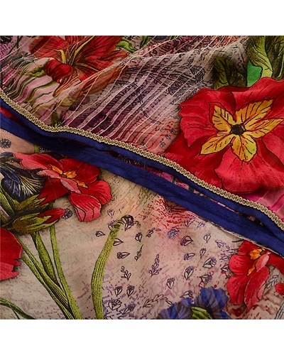 Sanskriti Vintage Indian Sarees Pure Georgette Silk Printed Sari Craft Fabric, PRG-13107-Multi-Printed Floral Design-Pure Georgette Silk-1