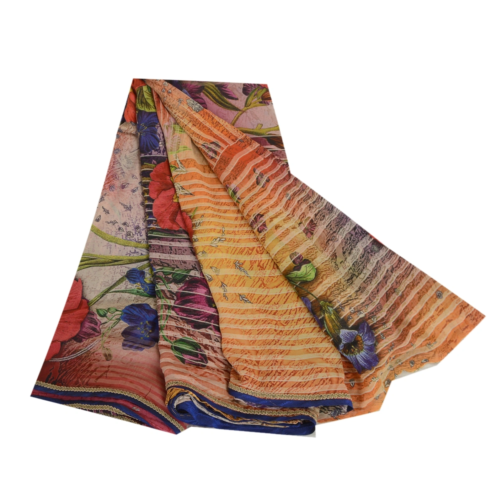 Sanskriti Vintage Indian Sarees Pure Georgette Silk Printed Sari Craft Fabric, PRG-13107-Multi-Printed Floral Design-Pure Georgette Silk-2