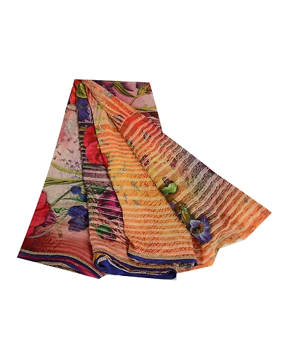 Sanskriti Vintage Indian Sarees Pure Georgette Silk Printed Sari Craft Fabric, PRG-13107-Multi-Printed Floral Design-Pure Georgette Silk-2