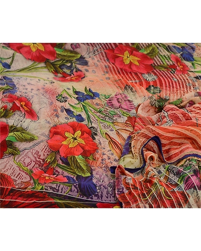 Sanskriti Vintage Indian Sarees Pure Georgette Silk Printed Sari Craft Fabric, PRG-13107-Multi-Printed Floral Design-Pure Georgette Silk-3