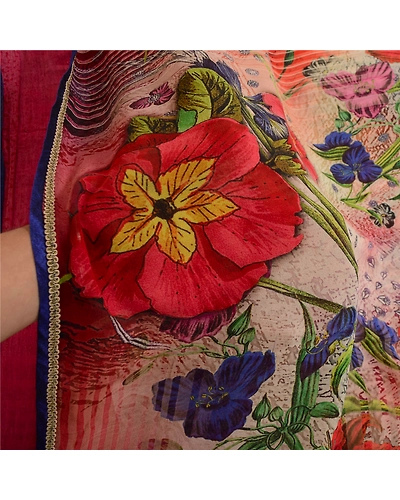 Sanskriti Vintage Indian Sarees Pure Georgette Silk Printed Sari Craft Fabric, PRG-13107-Multi-Printed Floral Design-Pure Georgette Silk-5