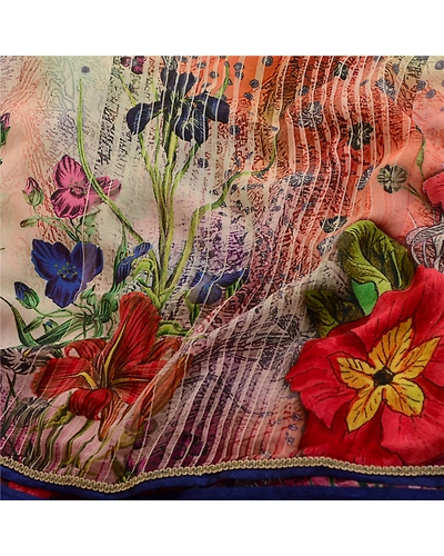 Sanskriti Vintage Indian Sarees Pure Georgette Silk Printed Sari Craft Fabric, PRG-13107-Multi-Printed Floral Design-Pure Georgette Silk-8