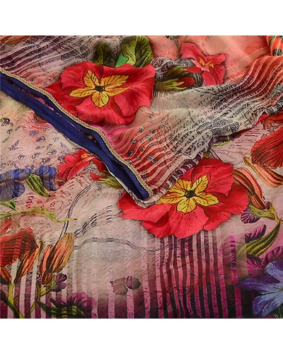 Sanskriti Vintage Indian Sarees Pure Georgette Silk Printed Sari Craft Fabric, PRG-13107-Multi-Printed Floral Design-Pure Georgette Silk-9