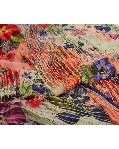 Sanskriti Vintage Indian Sarees Pure Georgette Silk Printed Sari Craft Fabric, PRG-13107-Multi-Printed Floral Design-Pure Georgette Silk-11