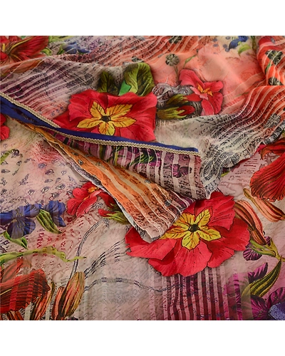 Sanskriti Vintage Indian Sarees Pure Georgette Silk Printed Sari Craft Fabric, PRG-13107-Multi-Printed Floral Design-Pure Georgette Silk-12