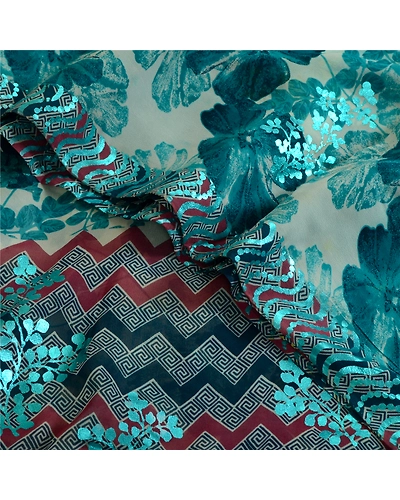 Sanskriti Vintage Sarees Pure Georgette Silk Printed/Painted Sari Craft Fabric, PRG-13112-Blue &amp; Ivory-Printed Floral Design-Pure Georgette Silk-1