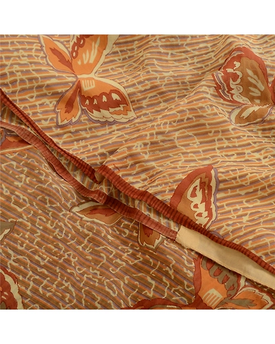 Sanskriti Vintage Ivory/Brown Sarees Pure Georgette Printed Sari Craft Fabric, PRG-13116-Ivory &amp; Brown-Printed Work-Pure Georgette-1