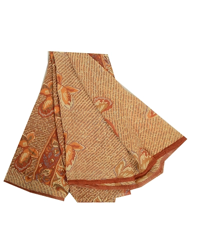 Sanskriti Vintage Ivory/Brown Sarees Pure Georgette Printed Sari Craft Fabric, PRG-13116-Ivory &amp; Brown-Printed Work-Pure Georgette-2