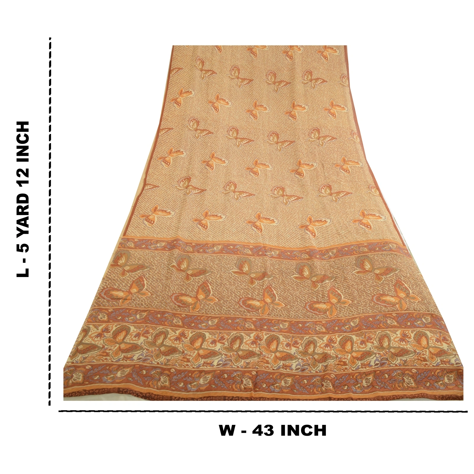 Sanskriti Vintage Ivory/Brown Sarees Pure Georgette Printed Sari Craft Fabric, PRG-13116-Ivory &amp; Brown-Printed Work-Pure Georgette-4