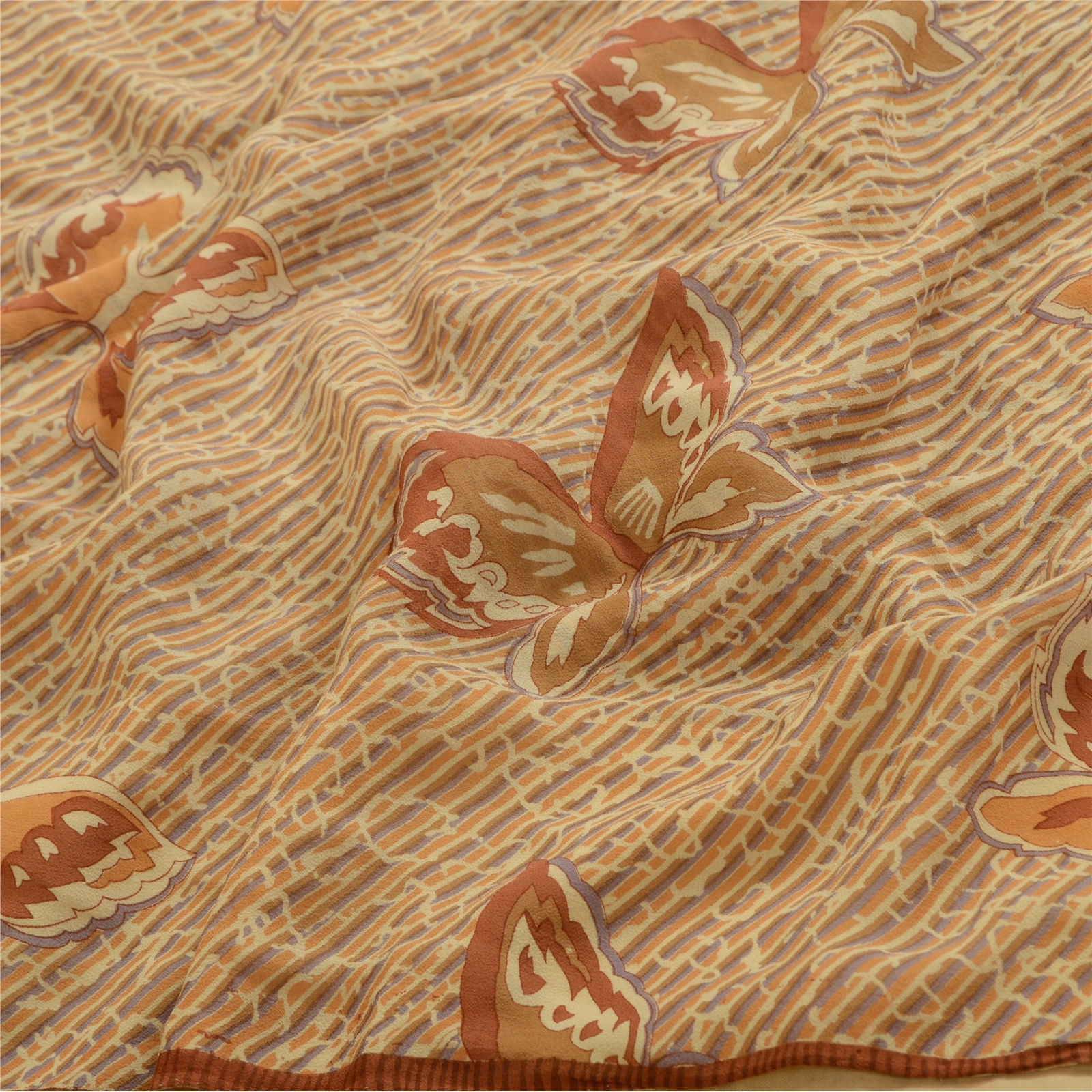 Sanskriti Vintage Ivory/Brown Sarees Pure Georgette Printed Sari Craft Fabric, PRG-13116-Ivory &amp; Brown-Printed Work-Pure Georgette-8