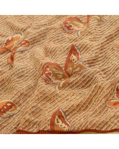 Sanskriti Vintage Ivory/Brown Sarees Pure Georgette Printed Sari Craft Fabric, PRG-13116-Ivory &amp; Brown-Printed Work-Pure Georgette-8