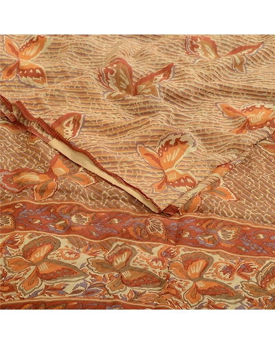 Sanskriti Vintage Ivory/Brown Sarees Pure Georgette Printed Sari Craft Fabric, PRG-13116-Ivory &amp; Brown-Printed Work-Pure Georgette-9
