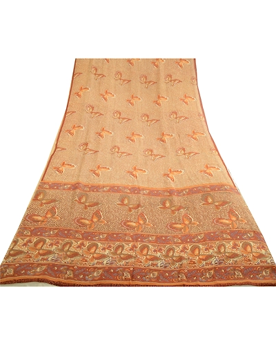 Sanskriti Vintage Ivory/Brown Sarees Pure Georgette Printed Sari Craft Fabric, PRG-13116-Ivory &amp; Brown-Printed Work-Pure Georgette-10