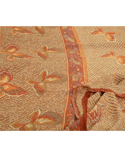 Sanskriti Vintage Ivory/Brown Sarees Pure Georgette Printed Sari Craft Fabric, PRG-13116-Ivory &amp; Brown-Printed Work-Pure Georgette-11