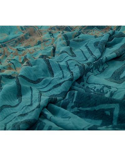 Sanskriti Vintage Blue Sarees Pure Georgette Silk Printed Sari Craft Fabric, PRG-13117-Blue-Printed Work-Pure Georgette-3