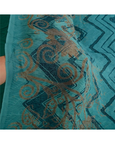 Sanskriti Vintage Blue Sarees Pure Georgette Silk Printed Sari Craft Fabric, PRG-13117-Blue-Printed Work-Pure Georgette-5